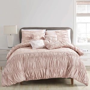 King Ultra Soft Ruffle Pink Pleated Comforter - 7 Piece Set